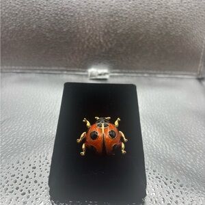 Vibrant Red and Gold Ladybug Brooch